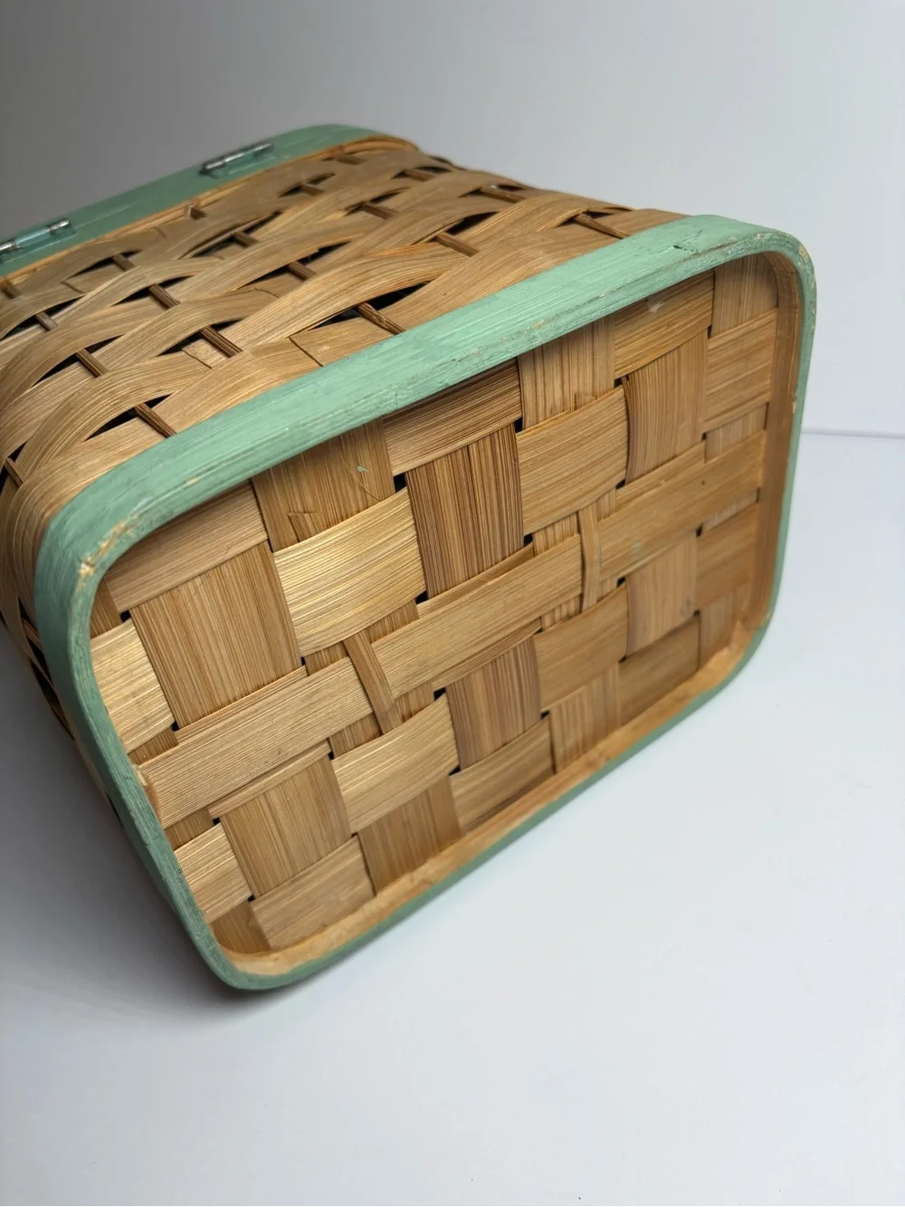 Vintage Pastries Shop Novelty Handmade Wood Woven Basket Purse / Planter Boho